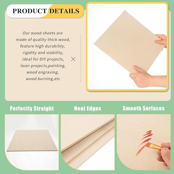 12 Pack 12 x 12 x 1/4 Inch-6mm Thick Basswood Sheets