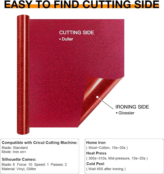HTVRONT Red Glitter HTV Vinyl Roll