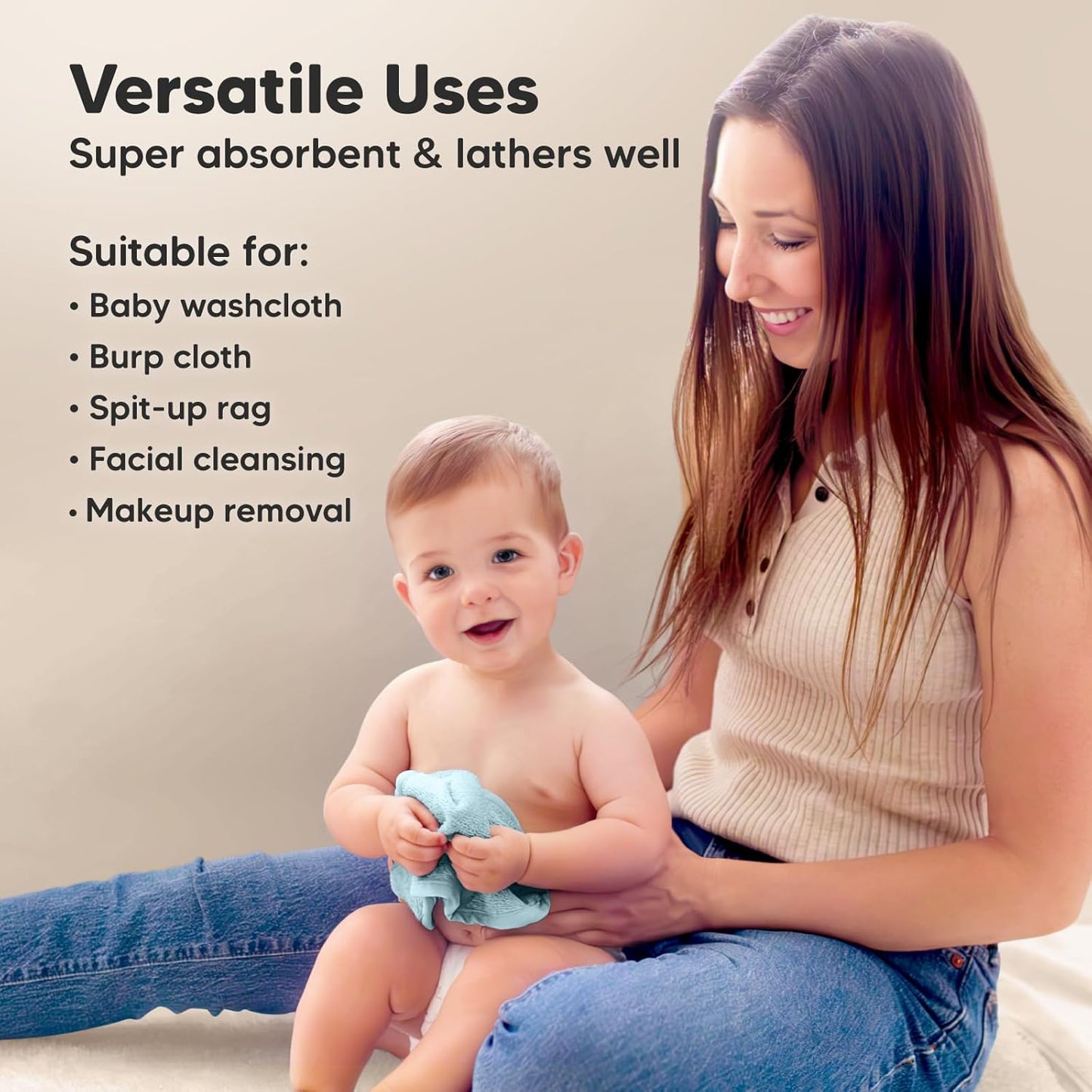 6-Pack Baby Washcloths - Soft Absorbent Viscose from Bamboo Wash Cloths for Babies, Kids, Toddlers, Infant, Newborn Bath Towels, Gentle on Sensitive Skin, 10x10 Reusable Face Towels (Sky)