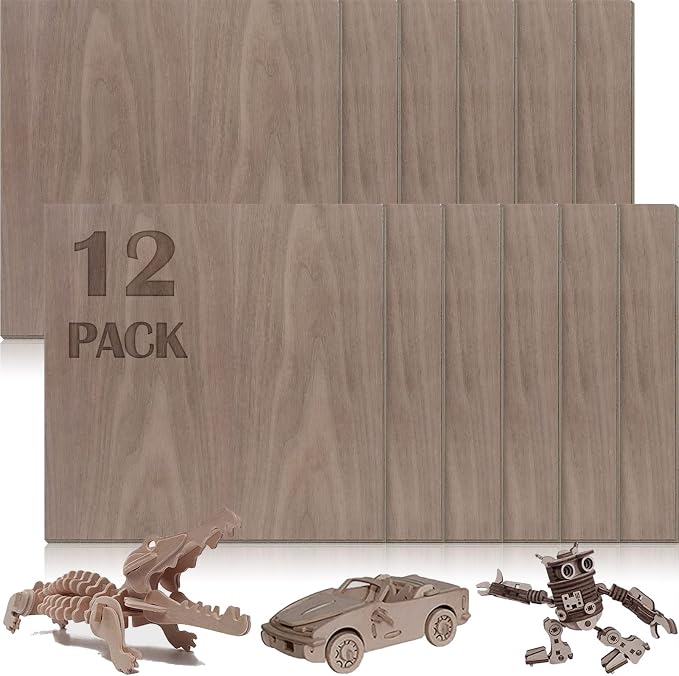 12 Pcs Walnut Unfinished Wood Craft, School DIY Projects, CNC Cutting, Wood