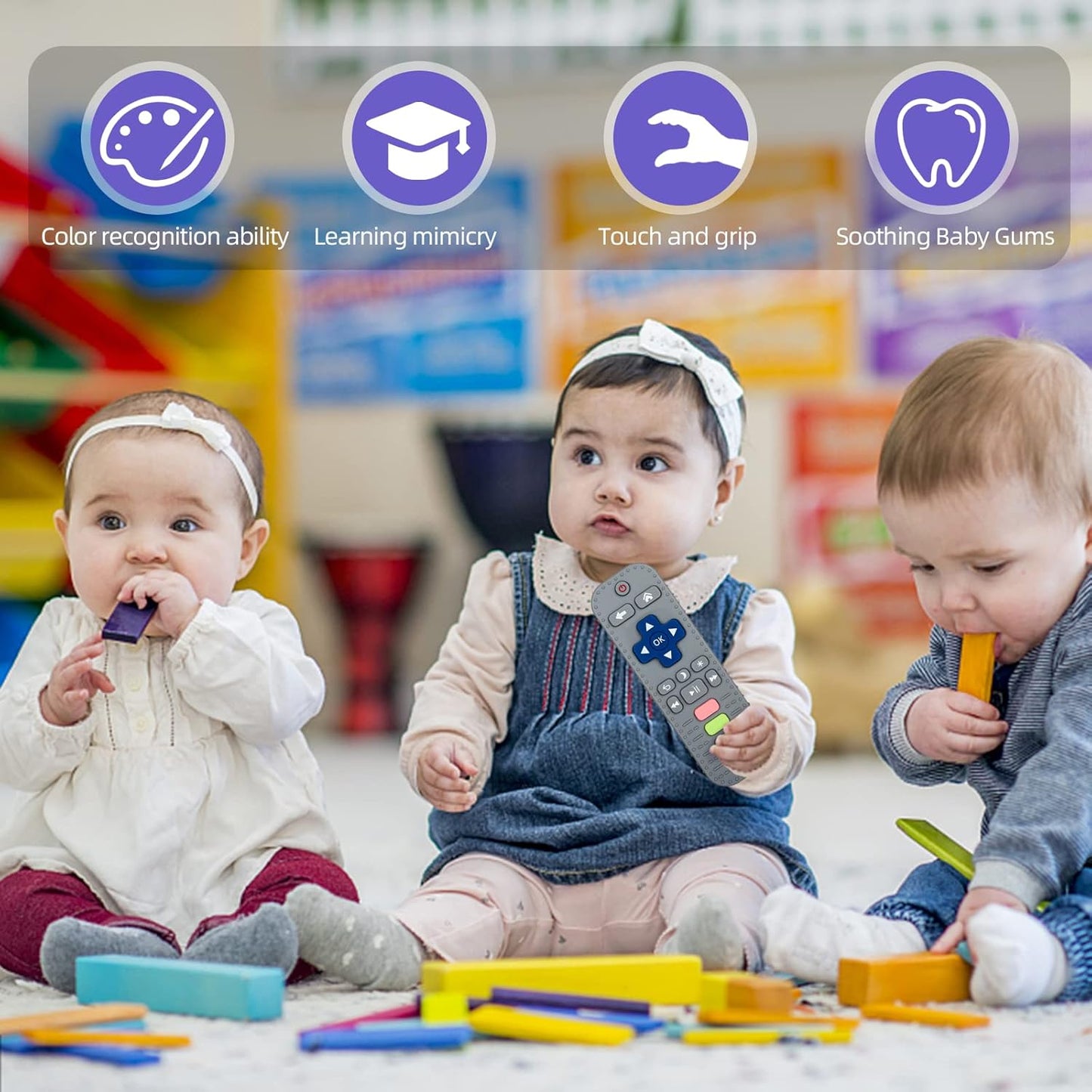 Chuya TV Remote Teether for 3-12-18 Months Babies Infant Toddlers Remote Teethers Silicone Baby Teething Toys