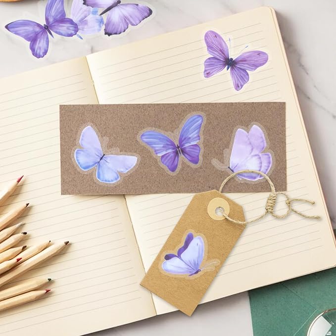 Imeepa 40Pcs Purple Butterfly Stickers Transparent Scrapbooking Stickers | PET