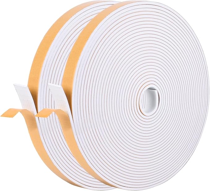 Kikerike Self Adhesive Foam Tape Weatherstrip 1/2in x 1/8in x 66Ft High Density
