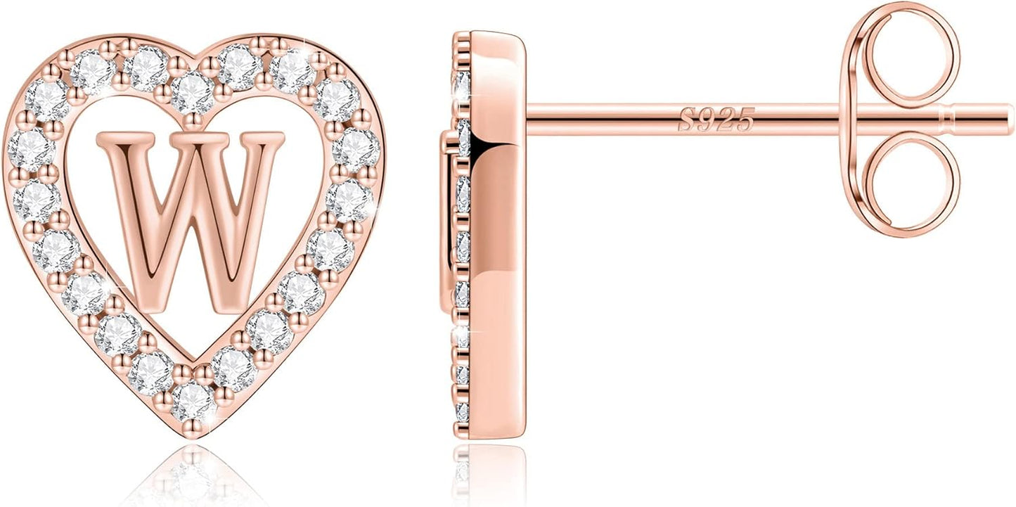 Anoup Christmas Gifts for Grandkids Girls Earrings - S925 Sterling Silver Post CZ Hypoallergenic Stud Heart Initial Earrings for Women Kids Jewelry Stocking Stuffers for Teen Girls Birthday Gifts