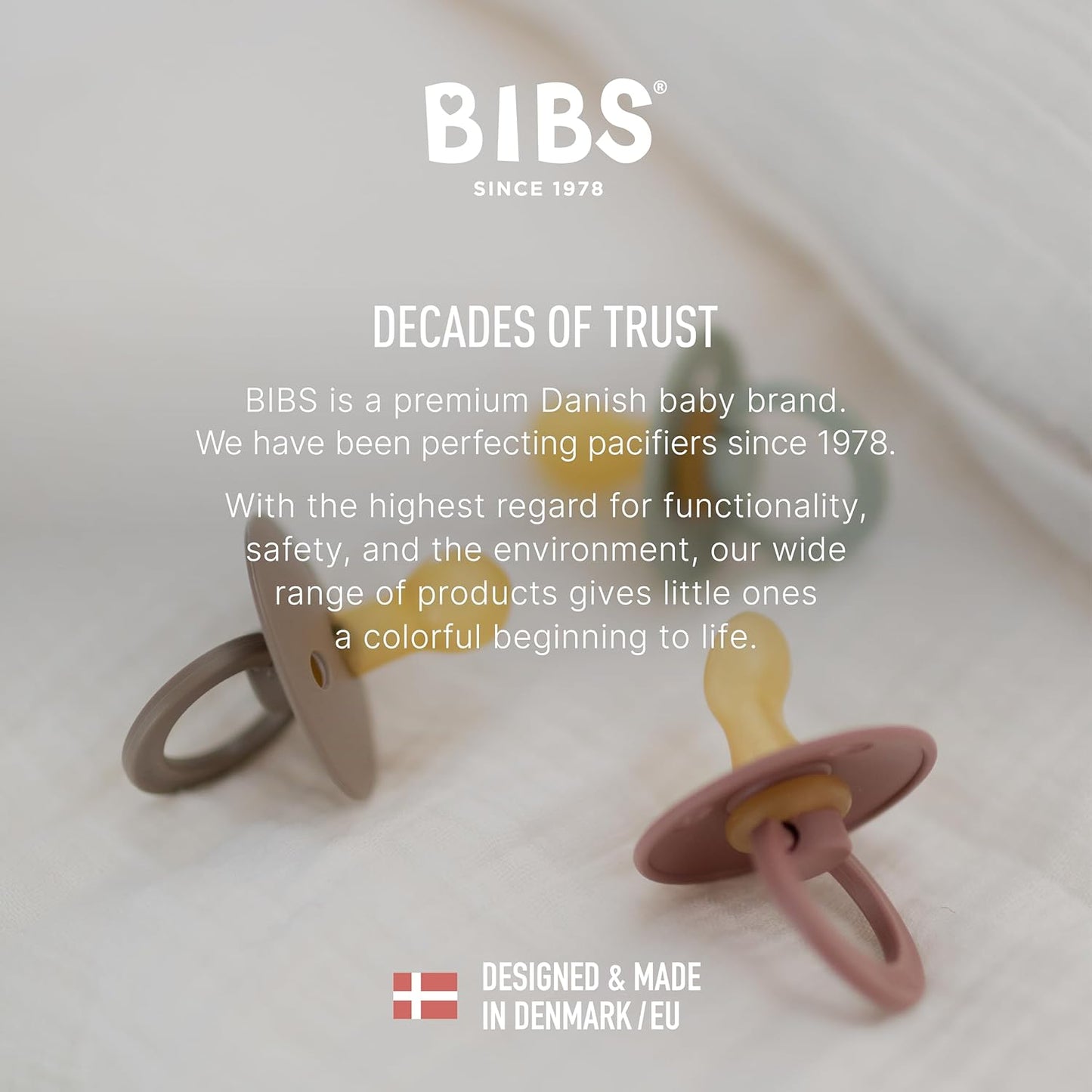 BIBS Pacifiers Colour Collection | Natural Rubber Baby Pacifier | Set of 2 BPA-Free Soothers | Made in Denmark | 6+ Months (Pack of 2) | Woodchuck