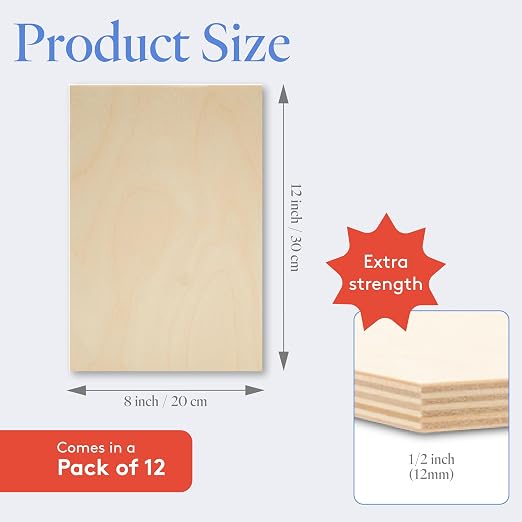 Baltic Birch Plywood 8 x 12 x 1/2 Inch - 12 mm Craft Wood
