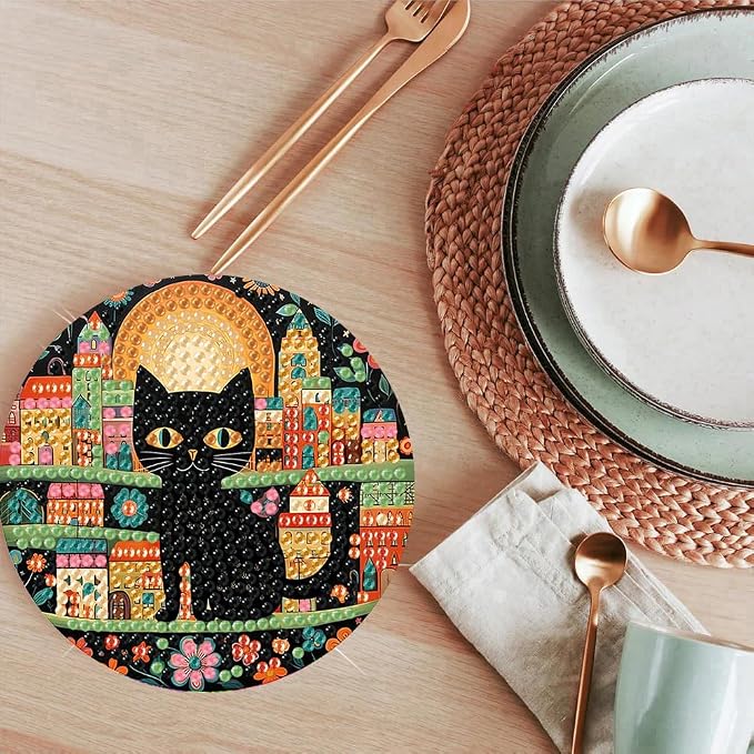 ijbnhd 8 PCS Diamond Art Coasters Kit Cat Diamond Painting Coasters | Cat