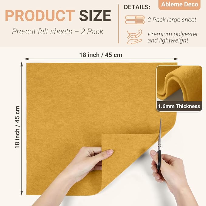 Felt Fabric Sheets 18" x 18" 1.6mm Soft Craft Felt Squares, Sew and Glue