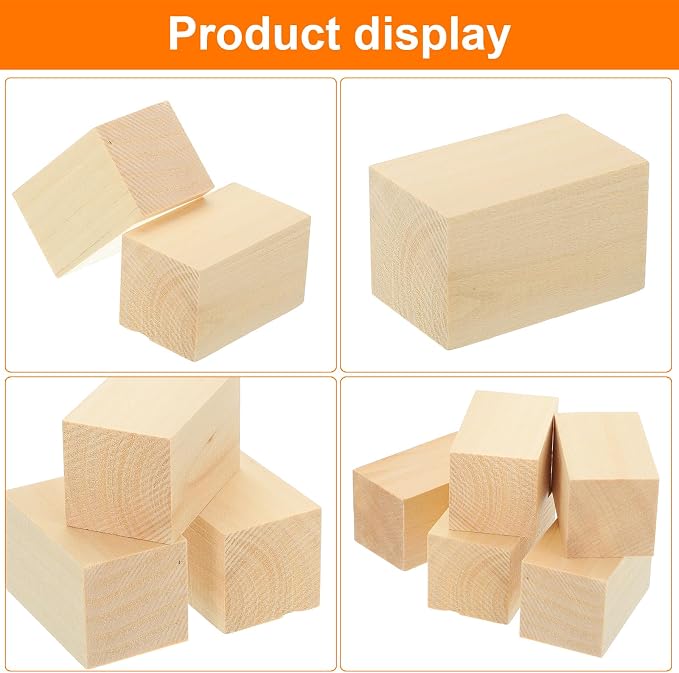 MECCANIXITY 4Pcs Basswood Carving Block, 1.2"x1.2"x2" Square Wooden Dowels