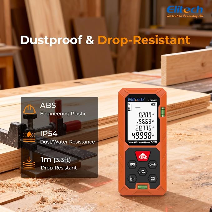 Elitech Laser Measuring Tool, 165ft Laser Tape Measure