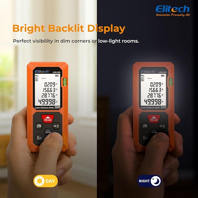 Elitech Laser Measuring Tool, 165ft Laser Tape Measure
