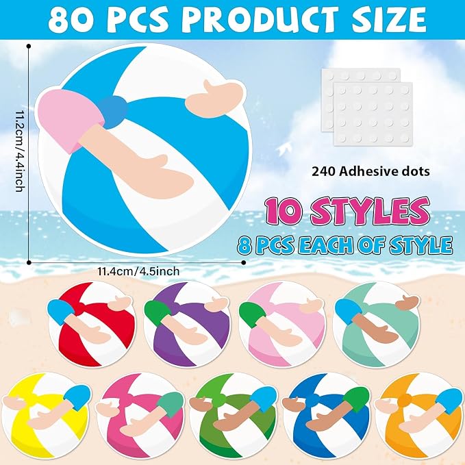 gisgfim 80Pcs Summer Cutouts Beach Ball Decorations Bulletin Board Pool Ball