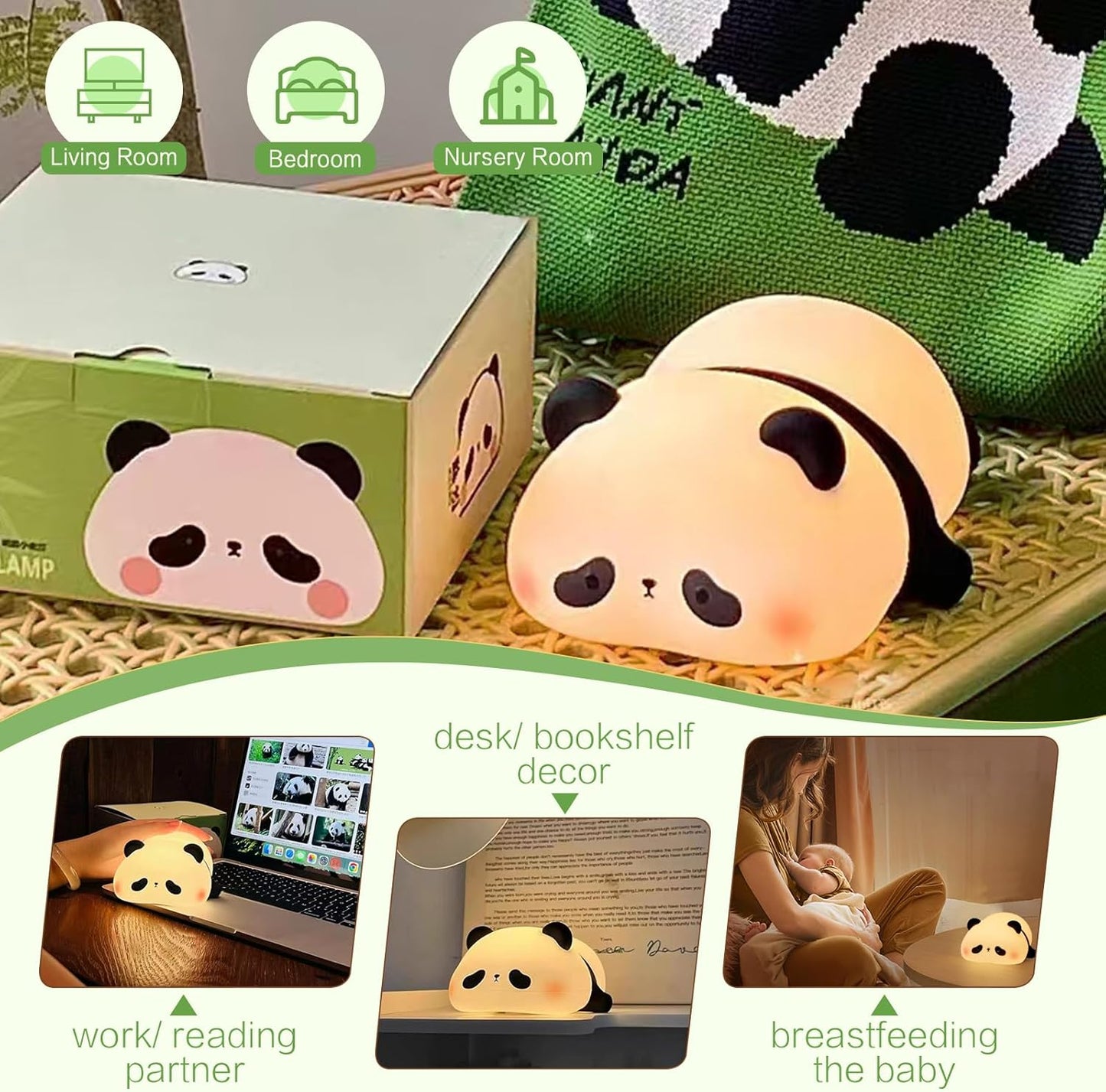 Panda Cute Night Light, LED Panda Lamp, Dimmable Novelty Animal Light, Food Grade Silicone Squishy Nightlight, Light Up Desk Decor for Bedroom College Dorm, Boys Girls Cute Pandas Gifts