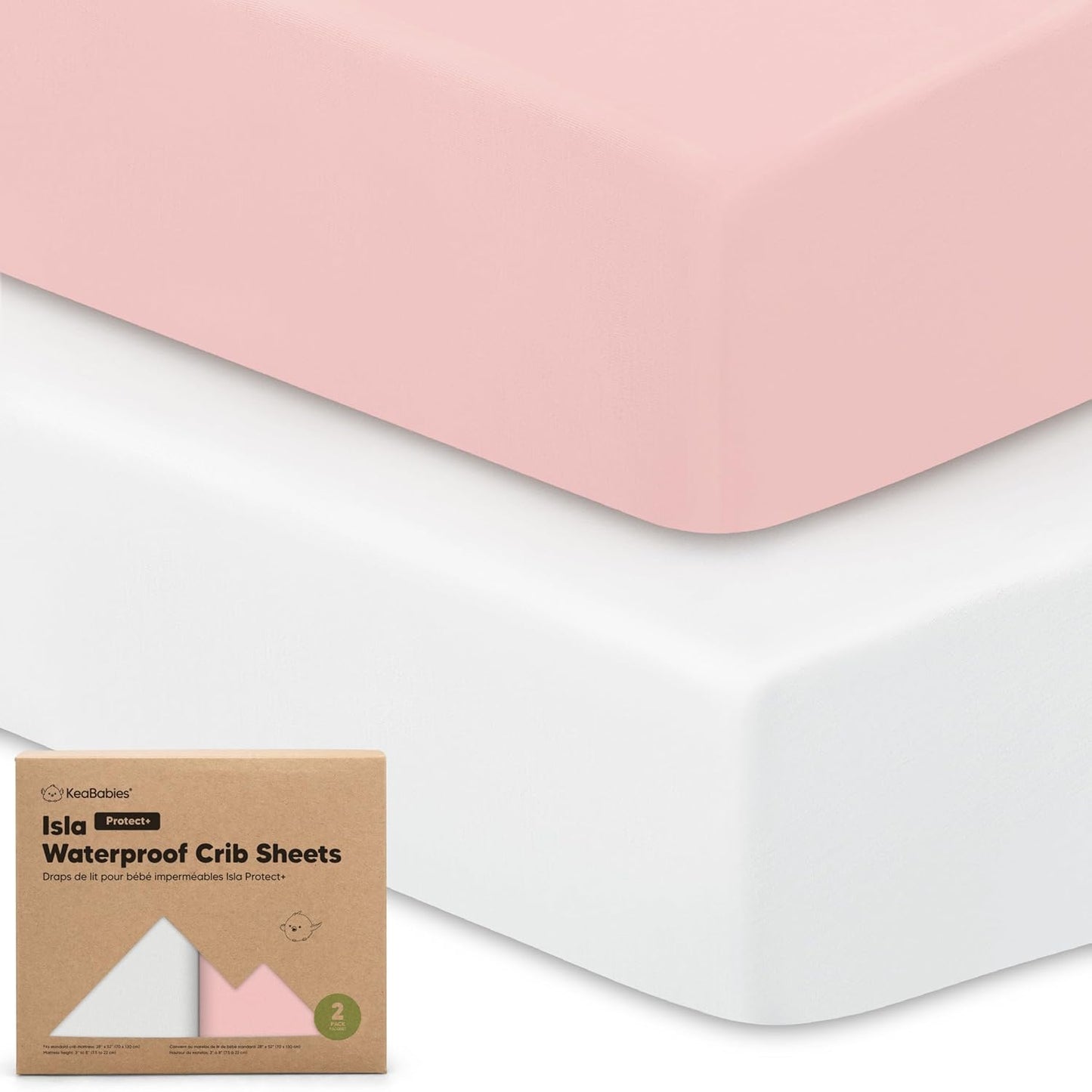2-Pack Waterproof Baby Crib Sheets for Boys, Girls - 52x28 Viscose Derived from Bamboo Toddler Bed Sheet Neutral, Fitted Crib Mattress Protector Cover for Baby Bedding, Soft & Gentle (Rose)
