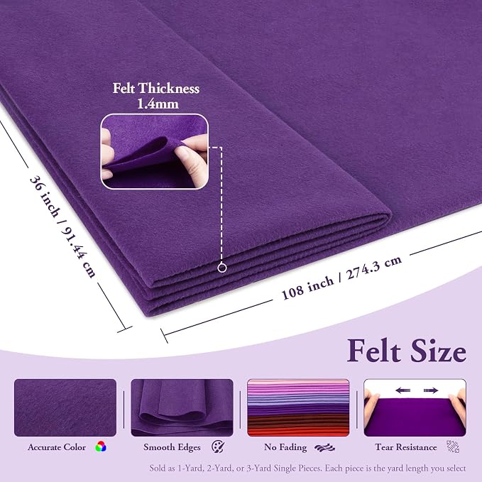 Purple Fabric Sheet 108" X 36", 1.4mm Thick Large Soft Durable Flexible Craft
