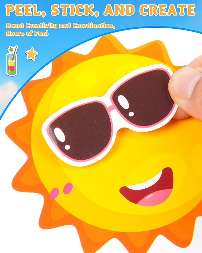 Aowplc 48 Sheets Summer Fun Make-a-Face Sticker Set