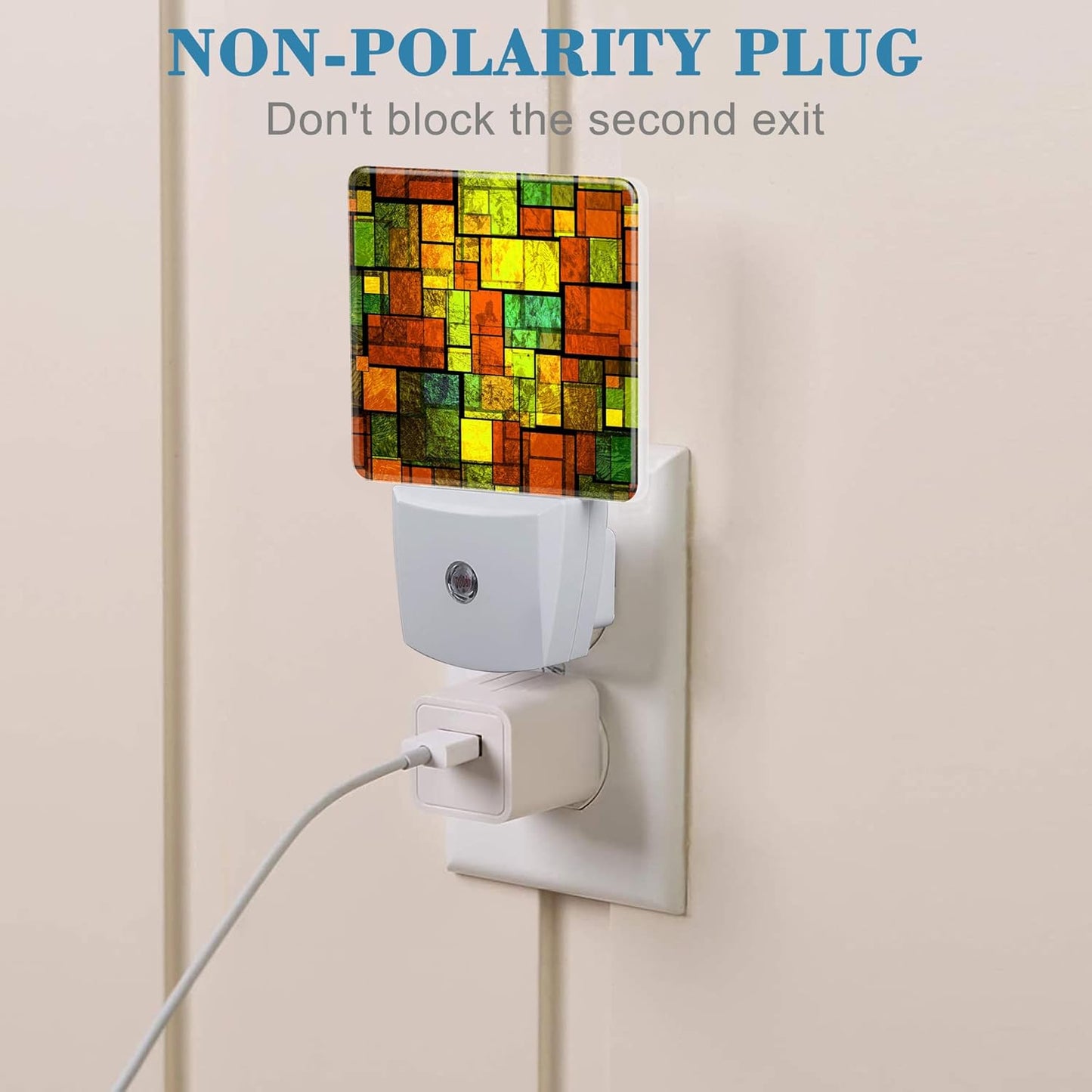 Night Light Plug into Wall Colorful Stained Glass Wall Night Light with Dusk to Dawn Sensor Night Light for Kid Girls Boys Women Men Room Decor, Hallway, Kitchen, Bathroom, Nursery, Stairs