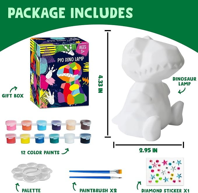 Goody King Paint Your Own Dinosaur Lamp Kit, DIY Night Light, Arts & Crafts