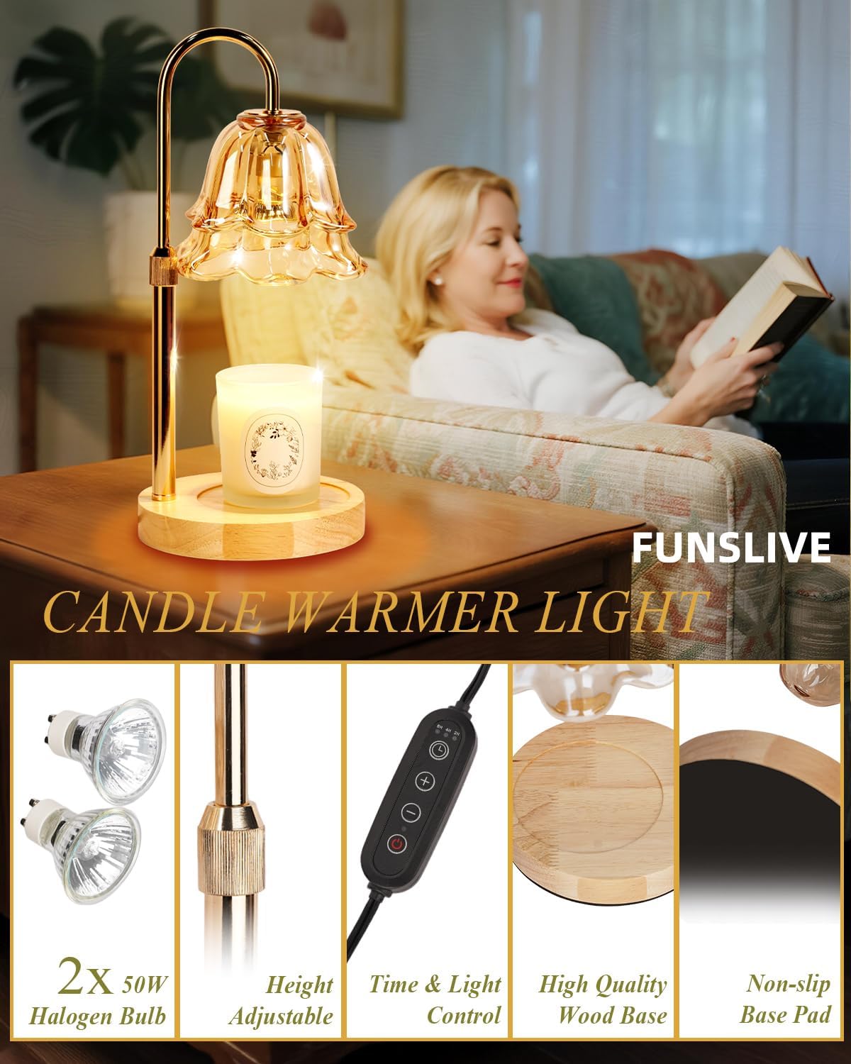 Flower Candle Warmer Lamp with Timer Dimmable, Christmas Birthday Gifts for Women Mom, Candle Warming Light Height Adjustable, Wax Melt Warmer for Jar Scented Candles, Housewarming Candle Lamp