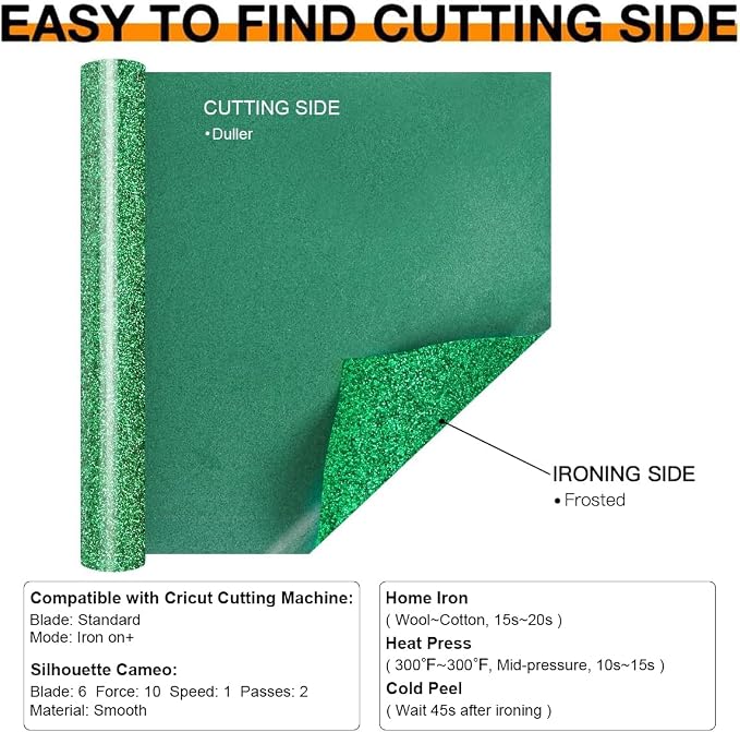 HTVRONT Green Glitter HTV Heat Transfer Vinyl Rolls
