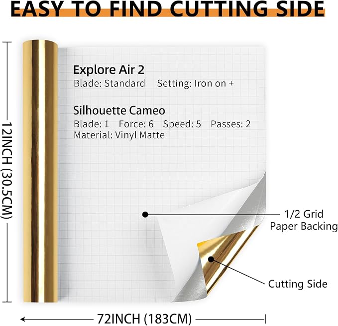 Lya Vinyl Mirror Gold Permanent Vinyl Roll 12" x 6FT Metallic Outdoor Permanent