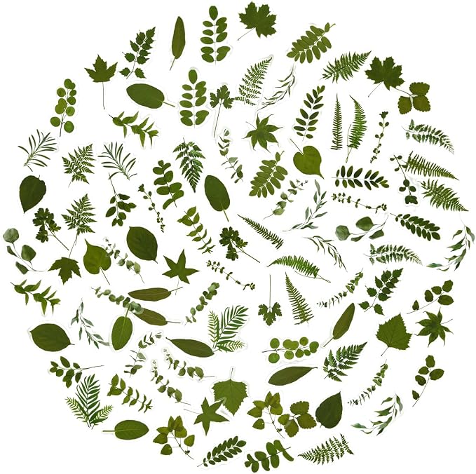 100Pcs Small Green Leaf Stickers, Obujopal Nature Plant Stickers Transparent