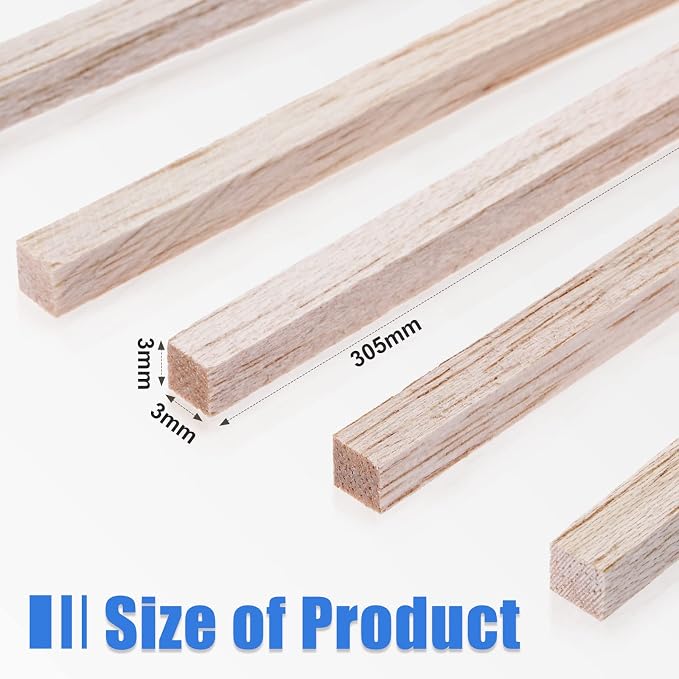 Yulejo 60 Pieces Balsa Wood Sticks 1/8 x 1/8 x 12 Inch Hardwood Square Dowels
