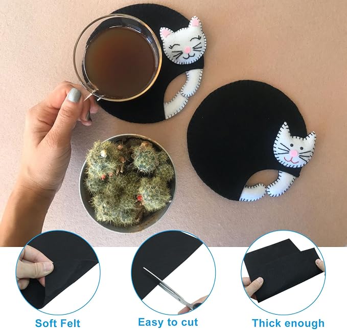 12 Pcs Black Felt Sheets, 8 x 12 Inch, 1mm Thick | Felt Fabric