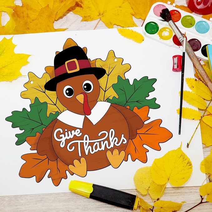 Paintable Thanksgiving Ornaments 3 Sets, Wooden Turkey Ornaments to Paint