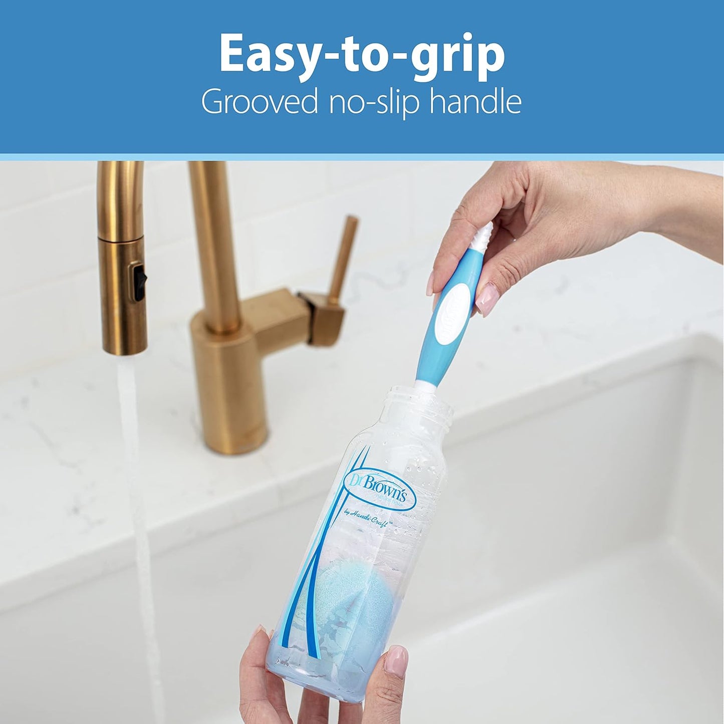 Dr. Brown's All-in-One Sterilizer and Dryer for Baby Bottles, Parts & Other Newborn Essentials & Baby Bottle Cleaning Brush with Sponge and Scrubber - Blue - 3-Pack