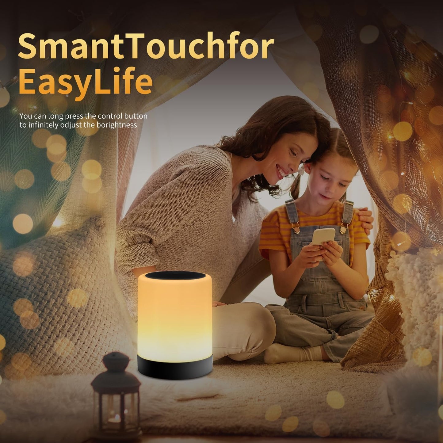 OORUN Touch Bedside Table Lamp,13 RGB Colors & 5 Brightness, USB Rechargeable Desk Lamp, Remote Control Dimmable Light with RGB Color Changing,Portable Lamp for Baby (Black)
