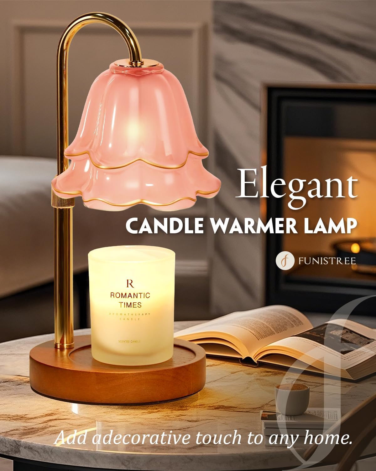 Pink Candle Warmer Lamp with Timer & Dimmer, Adjustable Height Birthday Gifts for Women Mom, Flower Candle Lamp Warmer, Wax Warmer with 2 Bulbs, House Warming New House Decorations