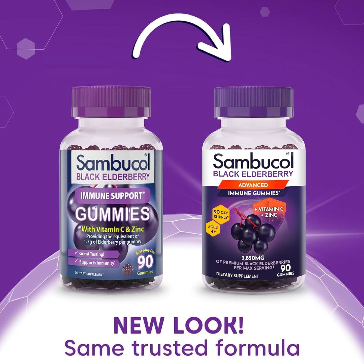Sambucol Elderberry Gummies for Adults with Vitamin C; Zinc; Sambucus Elderberry Gummies for Immune Support with High Antioxidants; Gluten Free; Vegan; 1 Gummy Per Serving; 90 Count (90 Day Supply)