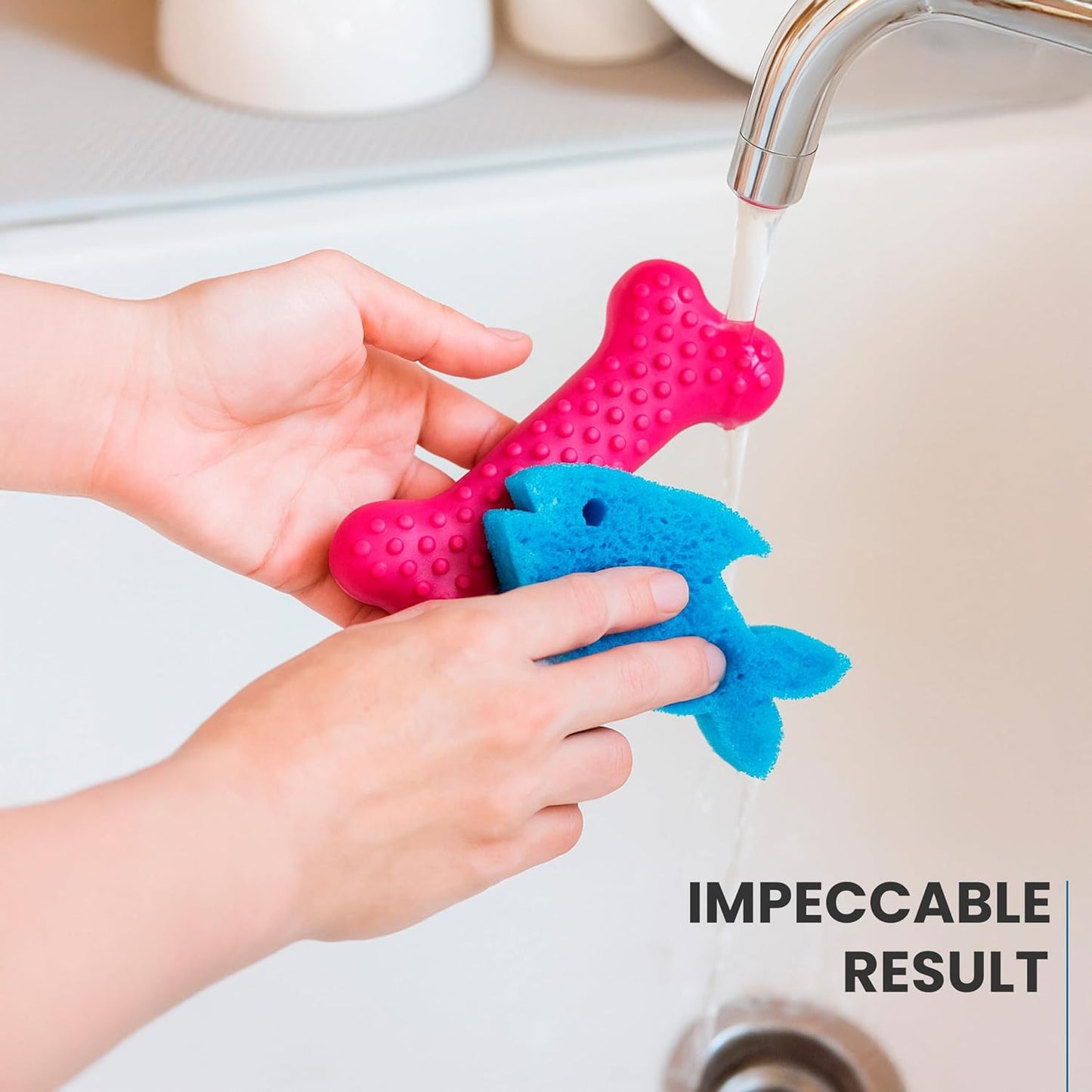 Vigar Pet Dish Sponge, Set of 4 Blue Fish-Shaped Scrub Sponges for Cat Bowls, Ideal for Stainless Steel Cat Bowls and Plastic Cat Bowls, Non-Scratch