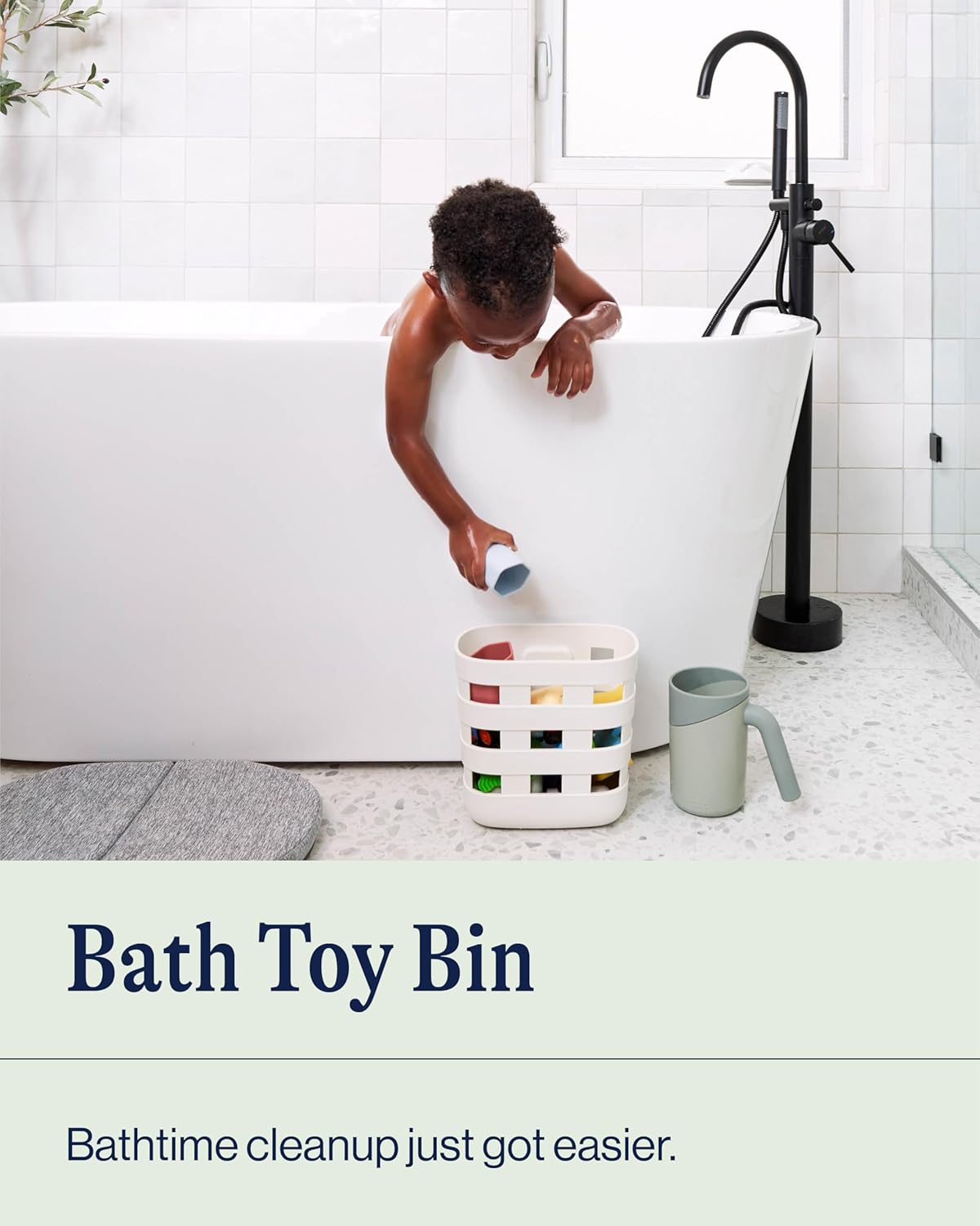 Lalo Bath Time Storage Bin - Keep Items Organized & Dry with Non-Toxic Plastic, Easy Cleanup, Removable Drying Bin, Woven Baby Organizer, Secure Wall Attachment, 9 x 5.5 x 8.5 in - Coconut