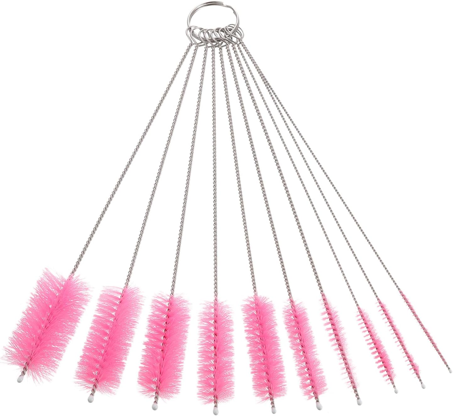 uxcell Straw Cleaner Brush Set, 8.3 Inch Nylon Tube Pipe Cleaners, Set of 10 Stainless Steel Long Straw Brush for Drinking Straw, Bottle, Tube, Cup, Pink