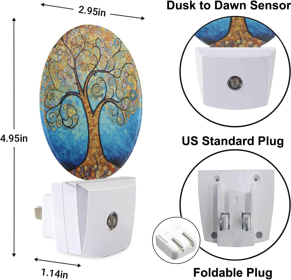 EKOBLA Art Tree Night Light, Tree with Golden Leaves Night Lights Plug into Wall Auto Sensor Led Lighting for Home Stairway Hallway Bedroom 0.5W Sleep Friendly