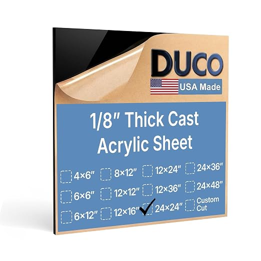 Duco Black Cast Acrylic Sheets 1/4" Thick 24" x 24"
