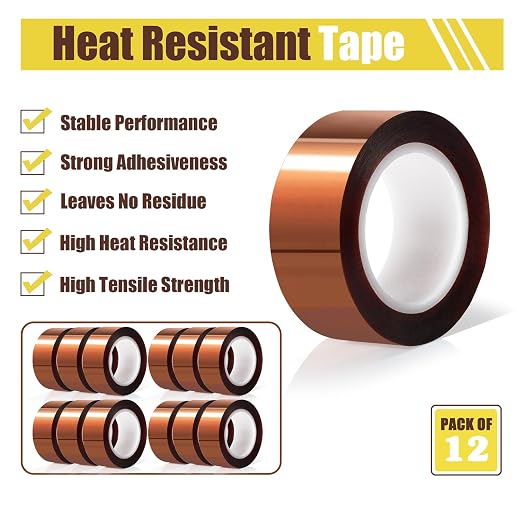 MEBMIK 12 Rolls 20mm x16m Heat Tape High Temperature Heat Resistant Tape Heat
