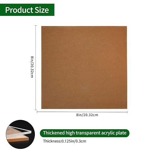 Acrylic Sheet 8 x 8 Clear Plexiglass Sheets 1/8 inch Thick 3mm,