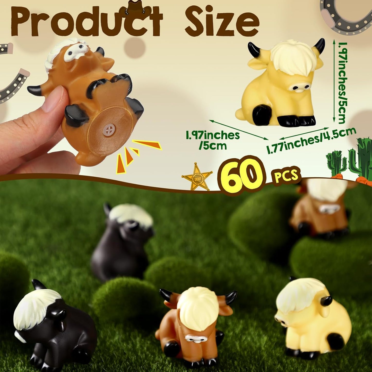 60 Pack Highland Cow Rubber Duck, Squeak and Floating Water Squirting Bath Toys Highland Cow Party Favors for Shower Birthday Gifts Party Gifts