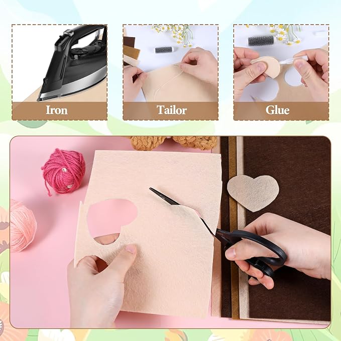 12 Pcs Felt Sheets, 7.8"×11.8" 1mm Thick Soft Felt Fabric Sheet, 3 Assorted