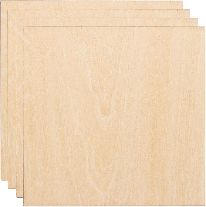HARFINGTON 4pcs 2mm Basswood Plywood Sheets 4" x 4" x 3/32" Thin Unfinished