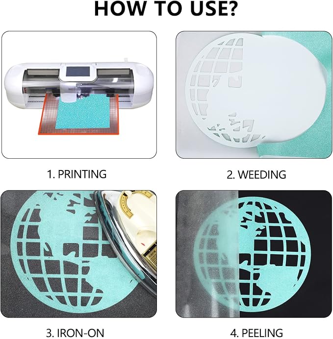 guangyintong Glow Glitter Cyan Heat Transfer Vinyl HTV Rolls, Glitter HTV Vinyl