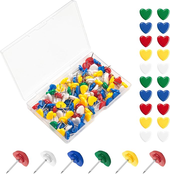 ELANE 100 Pcs Heart Thumb Tacks