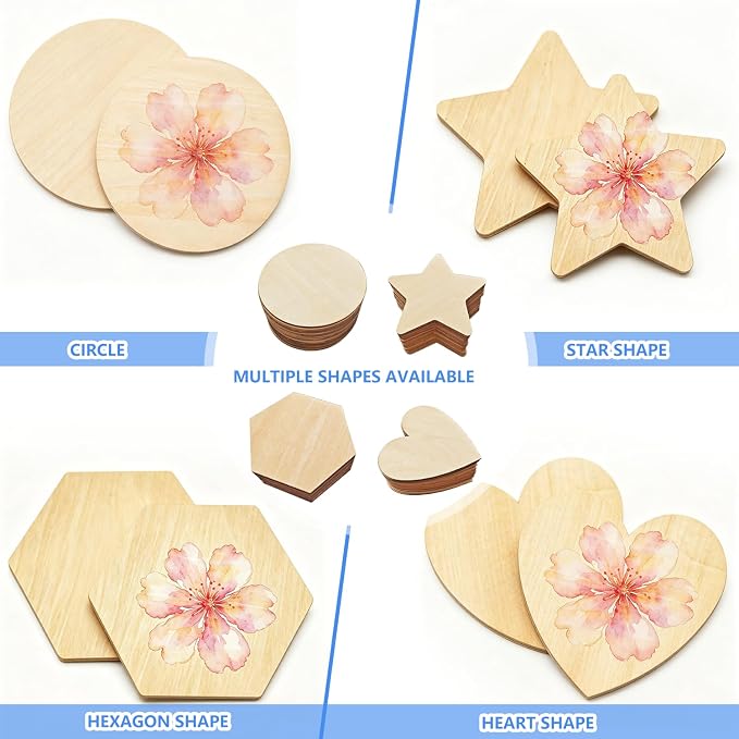 50PCS Wooden Round, Made of Basswood, 4 Inch Unprocessed Wood Pieces, Natural