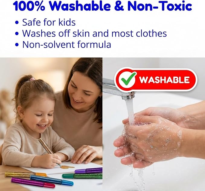 Tassel Toppers Non Toxic Washable Glitter Glue Stick Set, Quick Drying Color