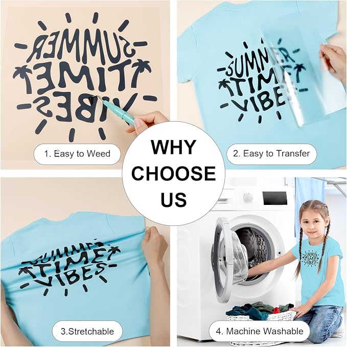 HTVRONT Black HTV Heat Transfer Vinyl Bundle: 10 Pack 12"x12" Iron on Vinyl |