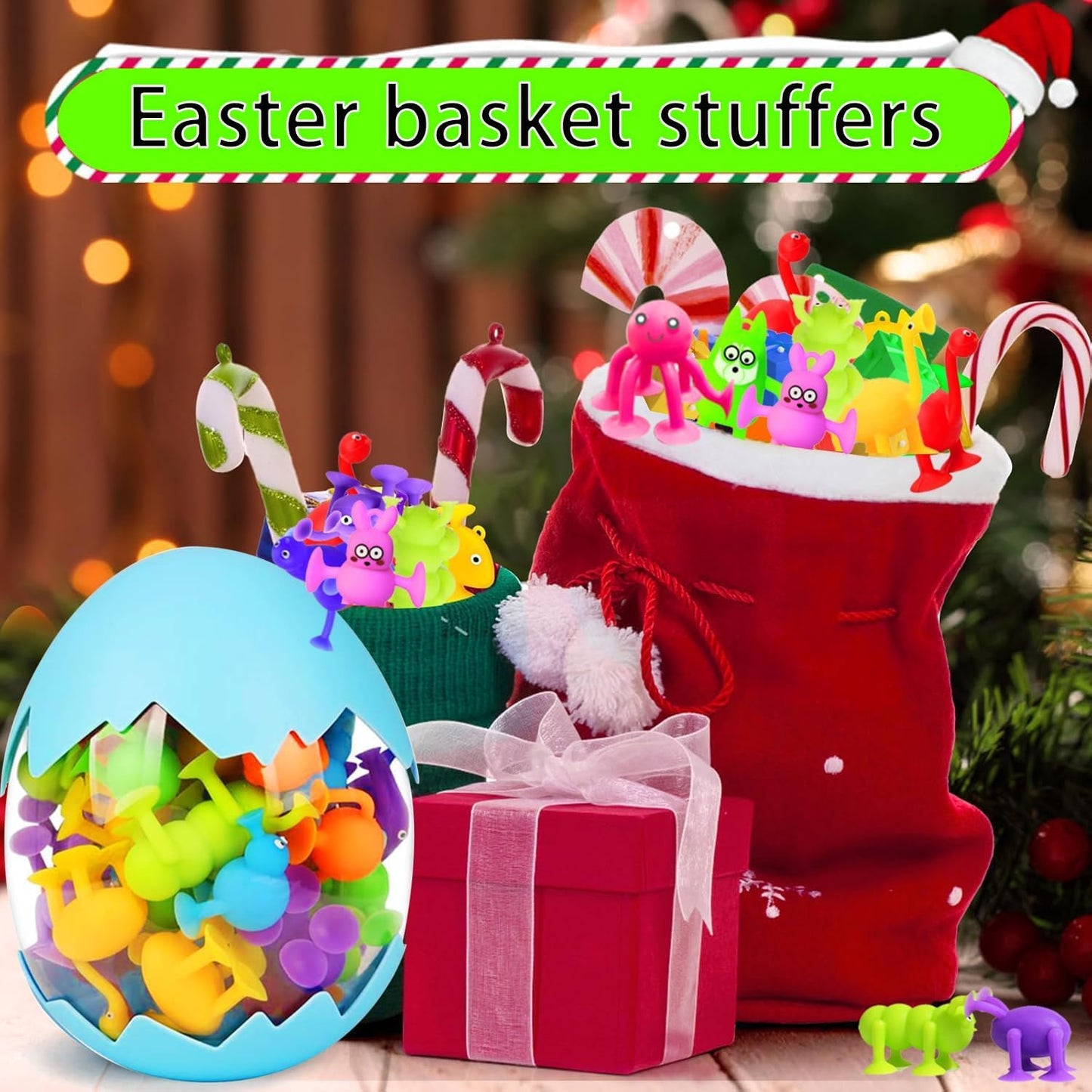 Bath Toys for Kids Toddlers Suction Cup Toys Animals Suction Sensory Toys Family Game Preschool Window Travel Toy Set - 40pcs Large Egg Container