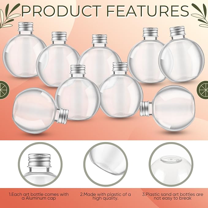 Jinei 30 Pcs 6 oz 200ml Ball Shape Plastic Sand Art Bottles Spherical Clear
